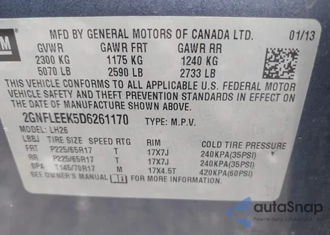 2013 Chevrolet Equinox 1Lt z USA, uszkodzony, nr VIN 2GNFLEEK5D6261170